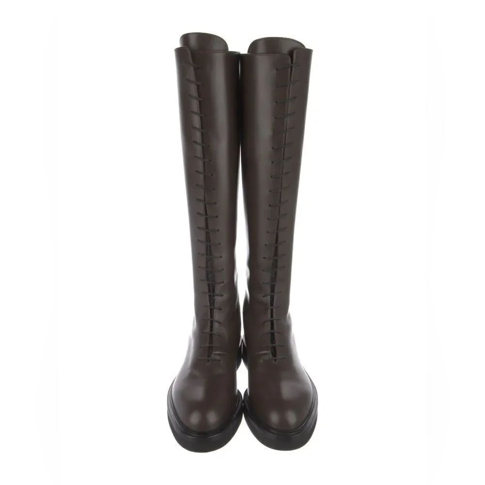 KHAITE LEATHER Lace up riding boots in brown - Picture 4 of 14